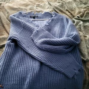 Blue off-the shoulder oversized sweater